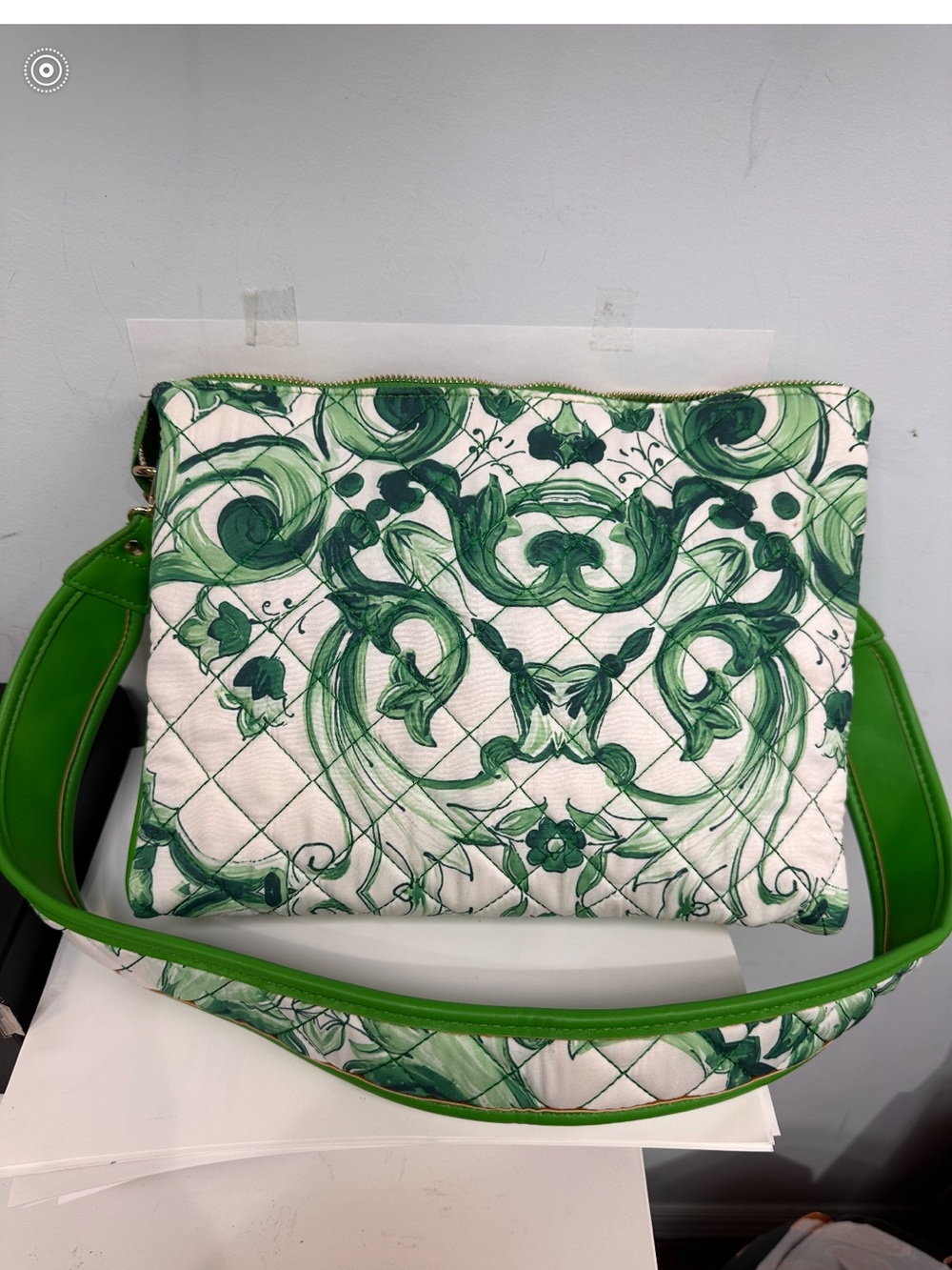 Quilted Green Floral Crossbody Bag